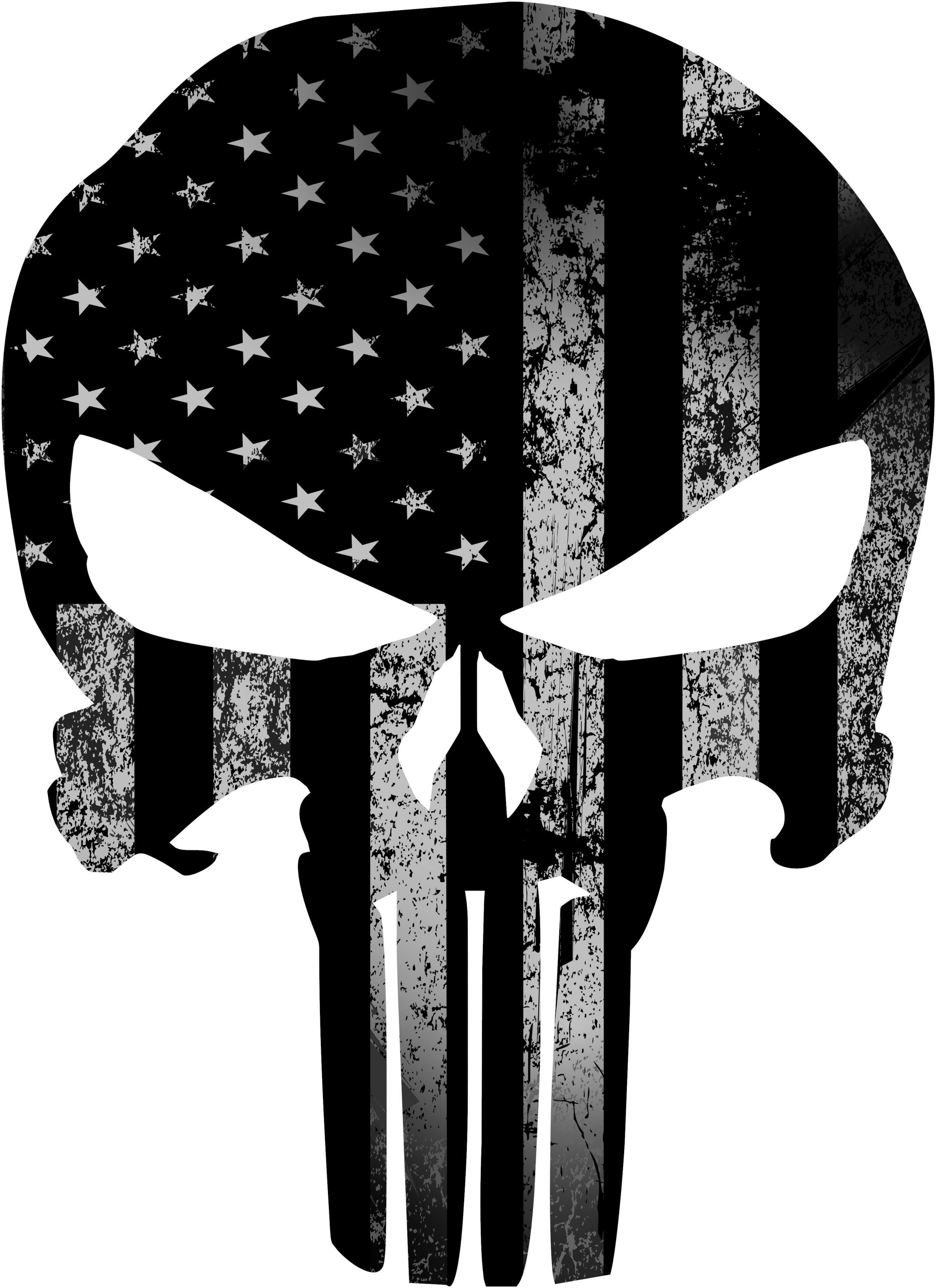 The Punisher patch tattoo done on the upper arm,